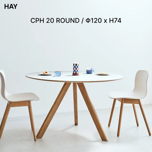 HAY(ヘイ) CPH 20 ROUND ダイニングテーブル 丸テーブル Φ120cm H74cm コペンハーグ 北欧 デザイン リノリウム オーク 天然木 3本脚 円形 4人掛け 正規販売店