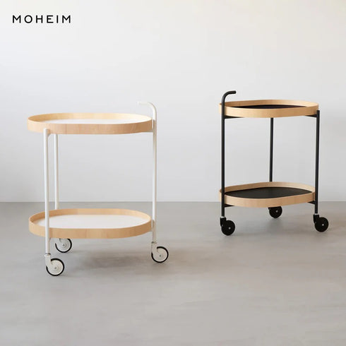MOHEIM TROLLEY モヘイム トロリー キッチンワゴン キャスター付き 2段 サイドテーブル デザイナー 芦沢啓治 日本製 越前漆器 木製 トレイ 取り外し おしゃれ 北欧 モダン ミニマル インテリア 収納 ランドリー リビング オフィス ホワイト ブラック