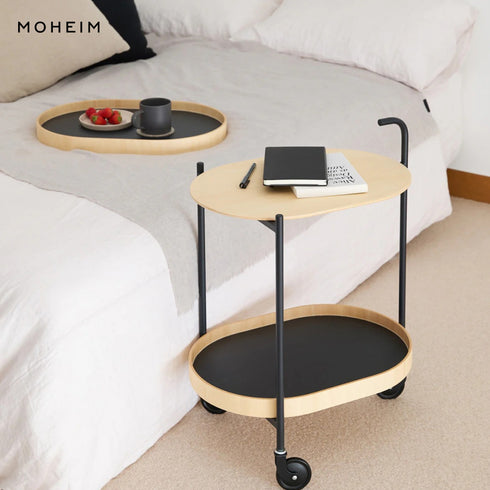 MOHEIM TROLLEY モヘイム トロリー キッチンワゴン キャスター付き 2段 サイドテーブル デザイナー 芦沢啓治 日本製 越前漆器 木製 トレイ 取り外し おしゃれ 北欧 モダン ミニマル インテリア 収納 ランドリー リビング オフィス ホワイト ブラック