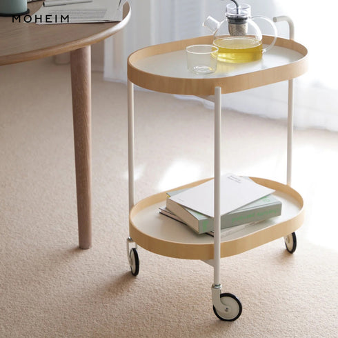 MOHEIM TROLLEY モヘイム トロリー キッチンワゴン キャスター付き 2段 サイドテーブル デザイナー 芦沢啓治 日本製 越前漆器 木製 トレイ 取り外し おしゃれ 北欧 モダン ミニマル インテリア 収納 ランドリー リビング オフィス ホワイト ブラック